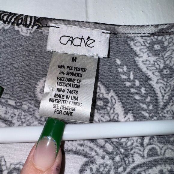 Cache‎ Women's M Black & White Paisley Faux Wrap Knee Length Dress Vintage - Picture 3 of 6